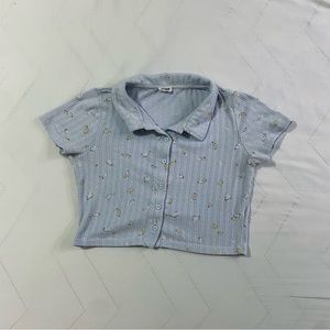 Cotton:On Pastel Blue Crop Floral Crop Top Feminine Cottage Core Cute Size M